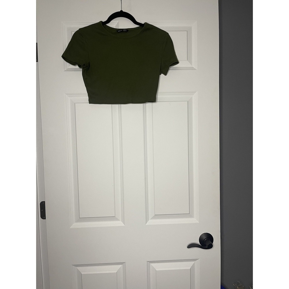Shein short sleeve Ribbed crop T Shirt top green xs